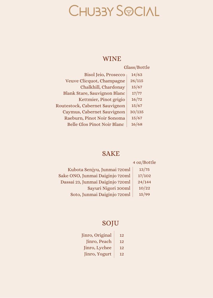 Chubby Social | Menu